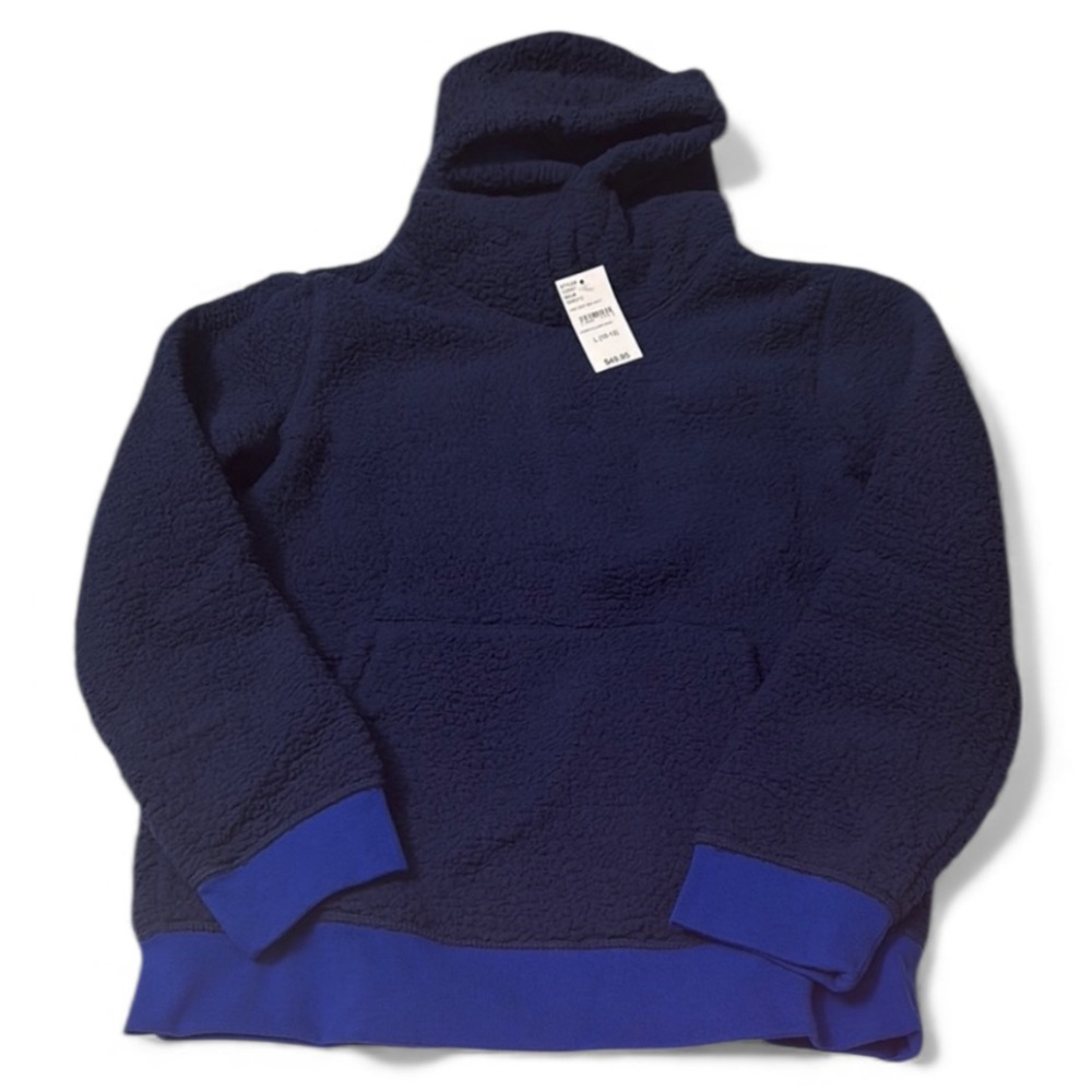 NWT Lands End Youth Sherpa Pullover Hoodie Deep Sea Navy Size L 10-12